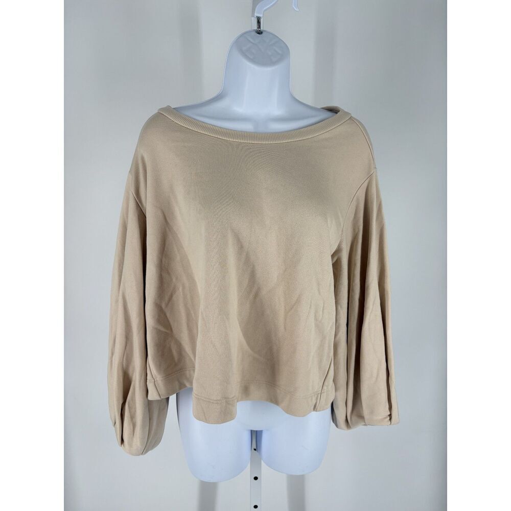 Beige Balloon Sleeve Crewneck Lounge Pullover